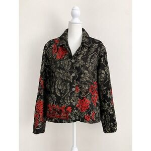 Chicos Vintage Black Sparkle Brocade Beaded Embroidered Floral Jacket 2 L 12/14